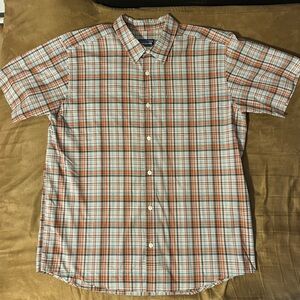 Patagonia Orange and Blue Plaid Button Down Shirt